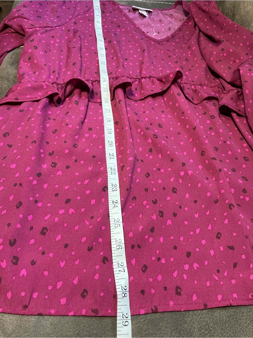 NWOT Isabel Ingrid + Isabela Cherry Print Ruffle Blouse L Magenta Pink Romantic - Picture 9 of 9